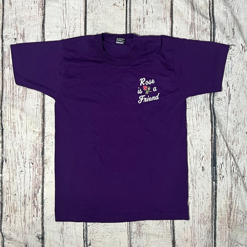 Vintage Rose Is a Friend Purple 1990s Graphic Print Tshirt